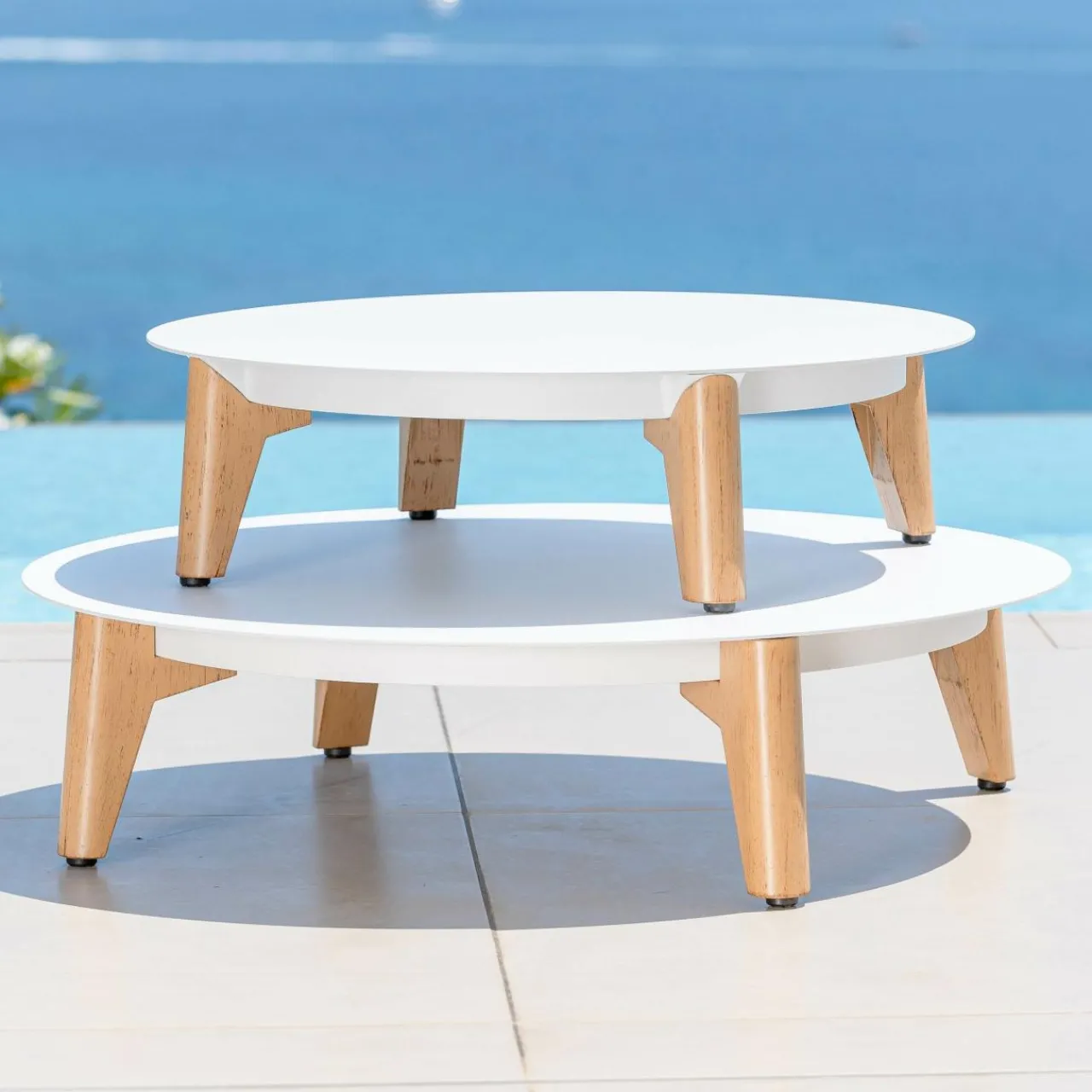 Canapé, Fauteuil Et Table Basse|MOBELLIA Table basse de jardin ronde (D86 cm) Monte Carlo Blanc