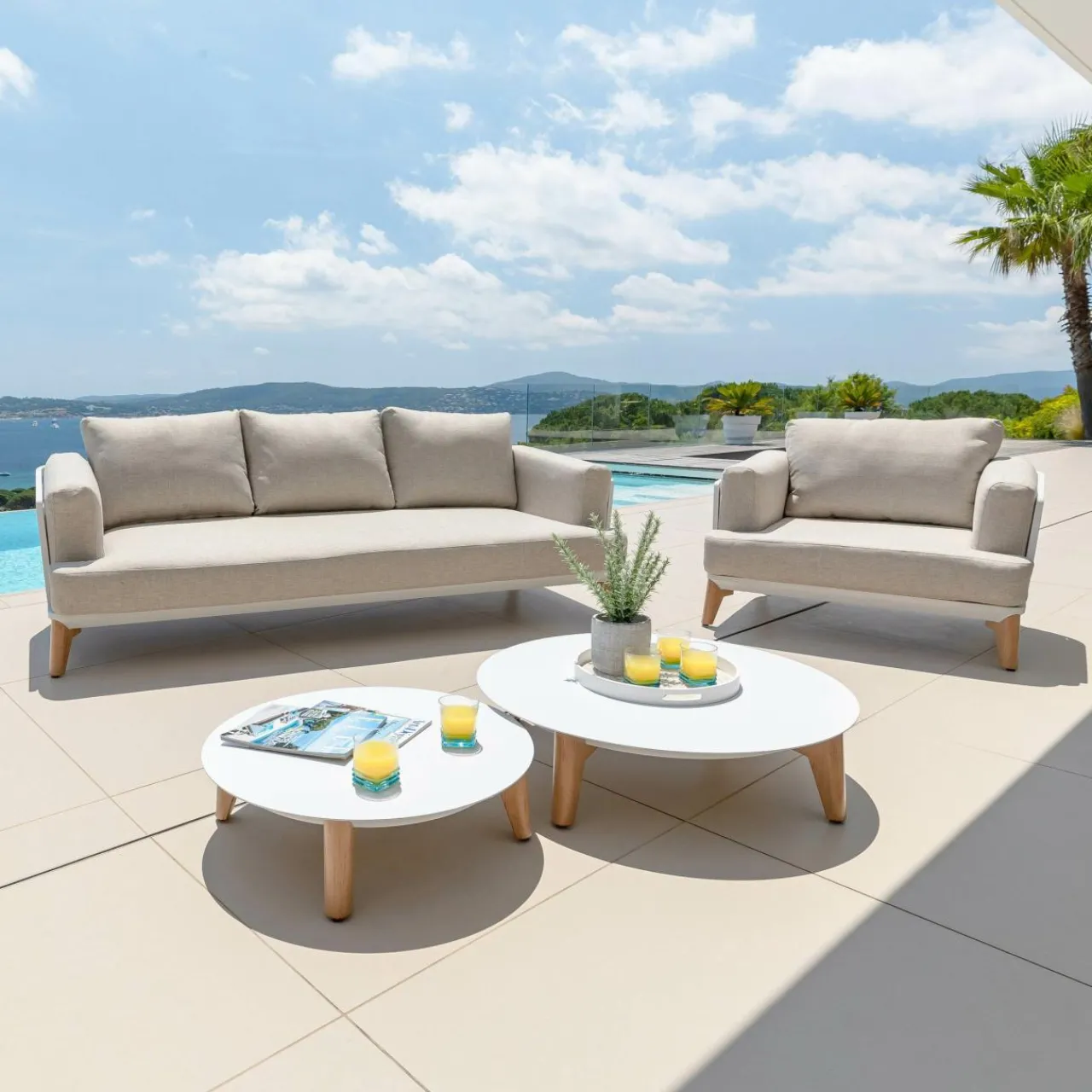 Canapé, Fauteuil Et Table Basse|MOBELLIA Table basse de jardin ronde (D86 cm) Monte Carlo Blanc