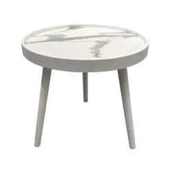 Table D'Appoint|EMINZA Table basse ronde effet marbre (H43 cm) Déa Blanc