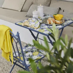 Table De Jardin|Salon De Balcon|EMINZA Table bistrot carrée pliable en mosaïque (58 x 58 cm) Sorrento Bleu