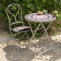 Table De Jardin|Salon De Balcon|#N/A Table bistrot mosaïque Narbonne et rose Taupe