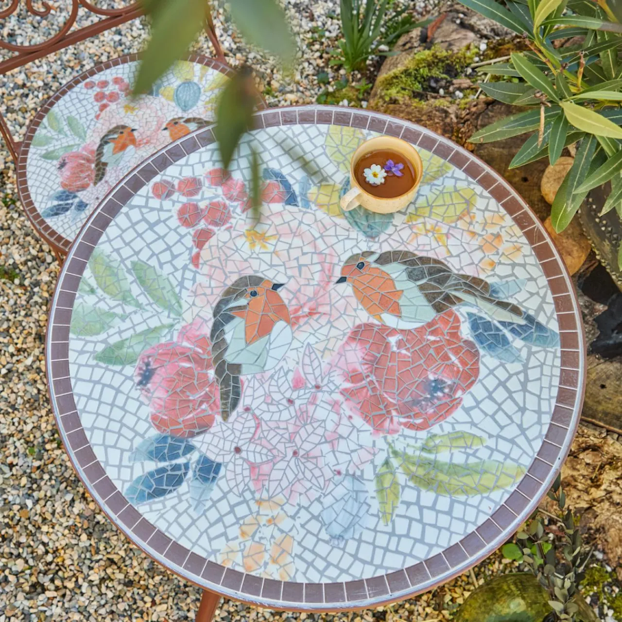 Table De Jardin|Salon De Balcon|#N/A Table bistrot ronde en mosaïque Aberdeen Marron