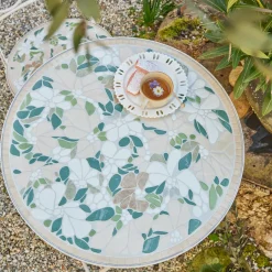 Table De Jardin|Salon De Balcon|#N/A Table bistrot ronde pliable en mosaïque (D58 cm) Genève Crème Beige