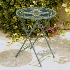 Table De Jardin|Salon De Balcon|#N/A Table bistrot ronde pliable mosaïque (D60 cm) Cancùn sauge Vert
