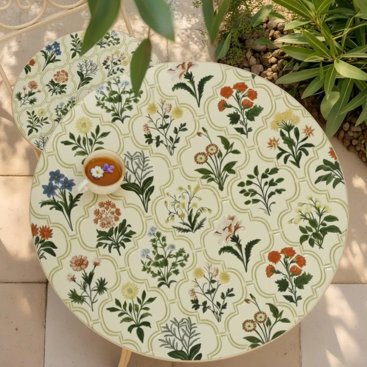 Table De Jardin|Salon De Balcon|EMINZA Table bistrot ronde pliable en faïence (D58 cm) Coimbra Crème Beige