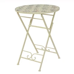 Table De Jardin|Salon De Balcon|EMINZA Table bistrot ronde pliable en faïence (D58 cm) Coimbra Crème Beige