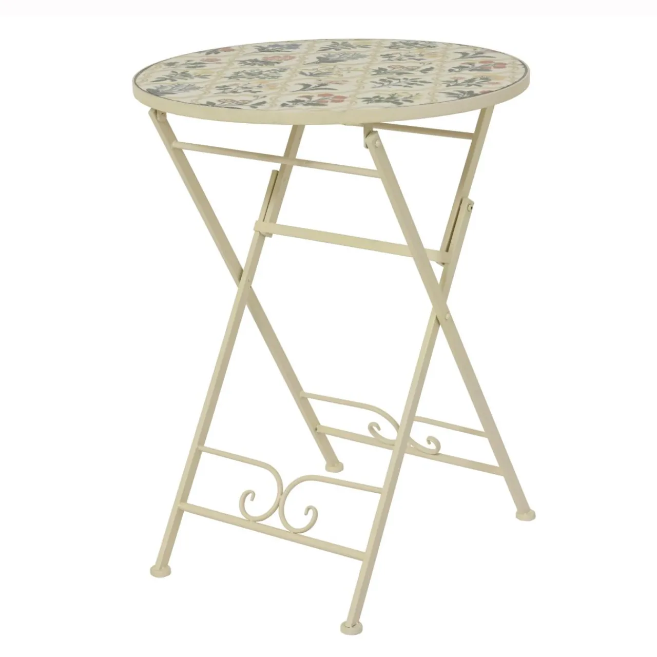 Table De Jardin|Salon De Balcon|EMINZA Table bistrot ronde pliable en faïence (D58 cm) Coimbra Crème Beige