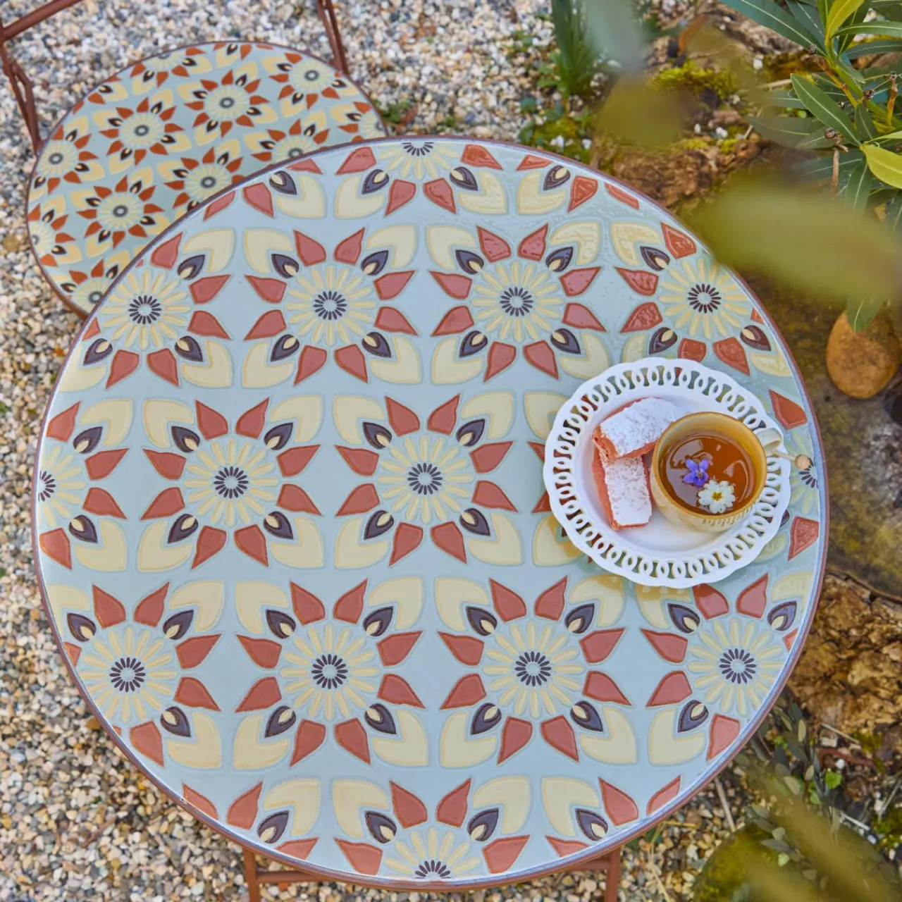 Table De Jardin|Salon De Balcon|#N/A Table bistrot ronde pliable en mosaïque (D58 cm) Lyon Marron