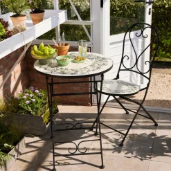Table De Jardin|Salon De Balcon|EMINZA Table bistrot ronde pliable en mosaïque (D58 cm) Athènes Beige