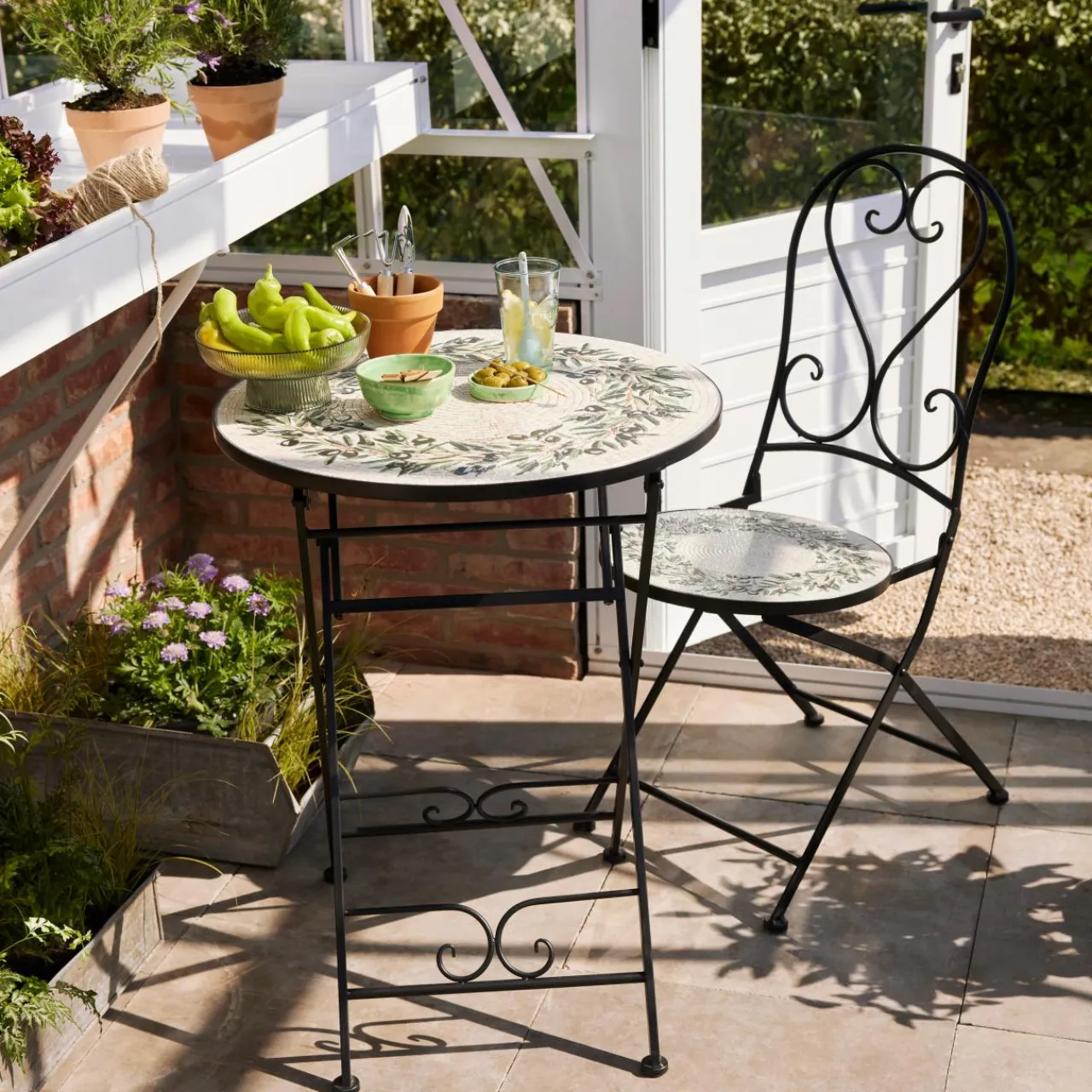 Table De Jardin|Salon De Balcon|EMINZA Table bistrot ronde pliable en mosaïque (D58 cm) Athènes Beige