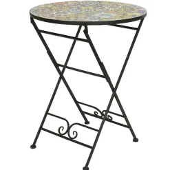 Table De Jardin|Salon De Balcon|#N/A Table bistrot ronde pliable en mosaïque (D60 cm) Braga Multicolore