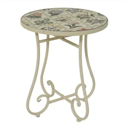 Canapé, Fauteuil Et Table Basse|EMINZA Table d'appoint ronde en mosaïque (H46 x D39 cm) Coimbra Crème Beige
