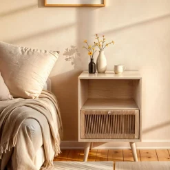 Table D'Appoint|EMINZA Table de chevet bois et corde de chanvre (H55 cm) Manille niche Beige