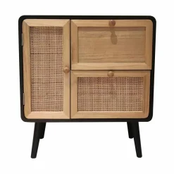 Table D'Appoint|EMINZA Table de chevet bois et cannage (50 x H55 cm) Osaka et bois Noir