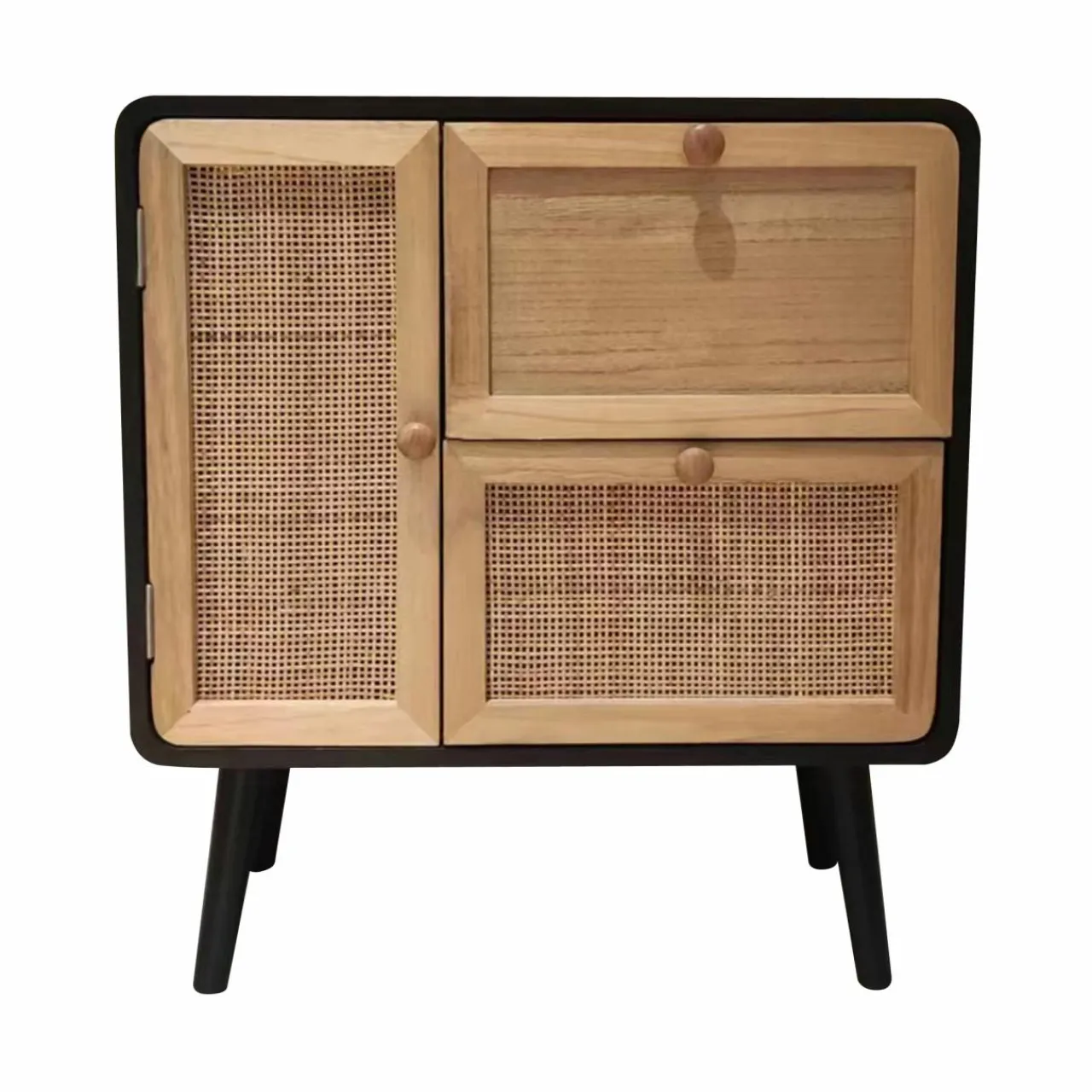 Table D'Appoint|EMINZA Table de chevet bois et cannage (50 x H55 cm) Osaka et bois Noir