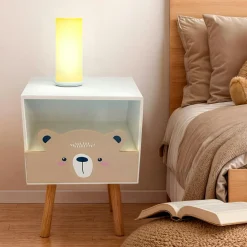 Petit Meuble Enfant|EMINZA Table de chevet enfant bois (H45 cm) Ourson Marron