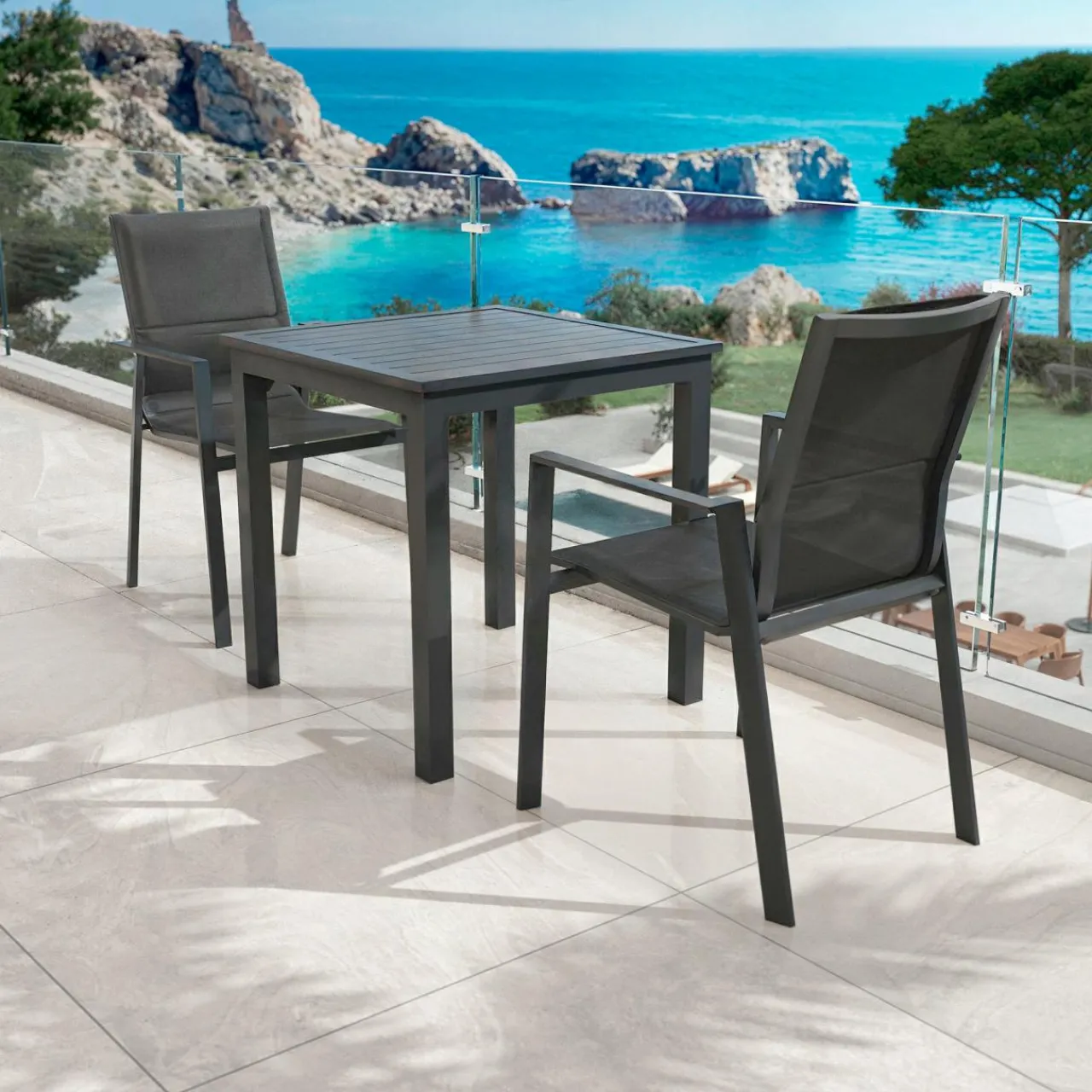 Table De Jardin|Salon De Balcon|MOBELLIA Table de jardin carrée aluminium 4 places (70 x 70 cm) Murano Gris Anthracite