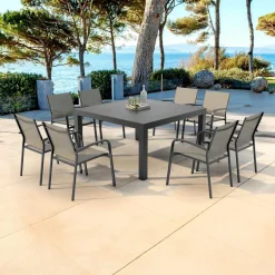 Table De Jardin|Salon De Balcon|MOBELLIA Table de jardin carrée aluminium 8 places (136 x 136 cm) Murano Gris Anthracite