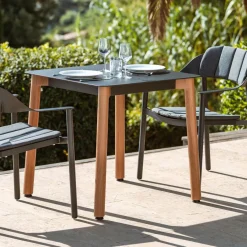 Table De Jardin|Salon De Balcon|MOBELLIA Table de jardin carrée en aluminium 2 places (76 x 76 cm) Monte Carlo Gris Anthracite