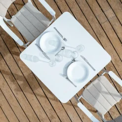 Salon De Balcon|Salon De Jardin|MOBELLIA Table de jardin carrée en aluminium 2 places (76 x 76 cm) Monte Carlo Blanc