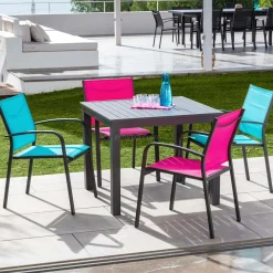 Table De Jardin|Salon De Balcon|MOBELLIA Table de jardin carrée en aluminium 4 places (89 x 89 cm) Murano Gris Anthracite