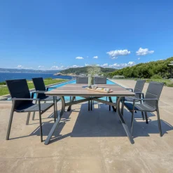 Table De Jardin|Salon De Jardin|MOBELLIA Table de jardin carrée en aluminium 8 places (136 x 136 cm) Amalfi Gris Anthracite