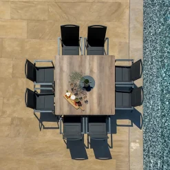 Table De Jardin|Salon De Jardin|MOBELLIA Table de jardin carrée en aluminium 8 places (136 x 136 cm) Amalfi Gris Anthracite