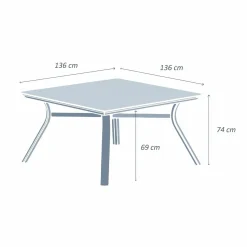 Table De Jardin|Salon De Jardin|MOBELLIA Table de jardin carrée en aluminium 8 places (136 x 136 cm) Amalfi Gris Anthracite