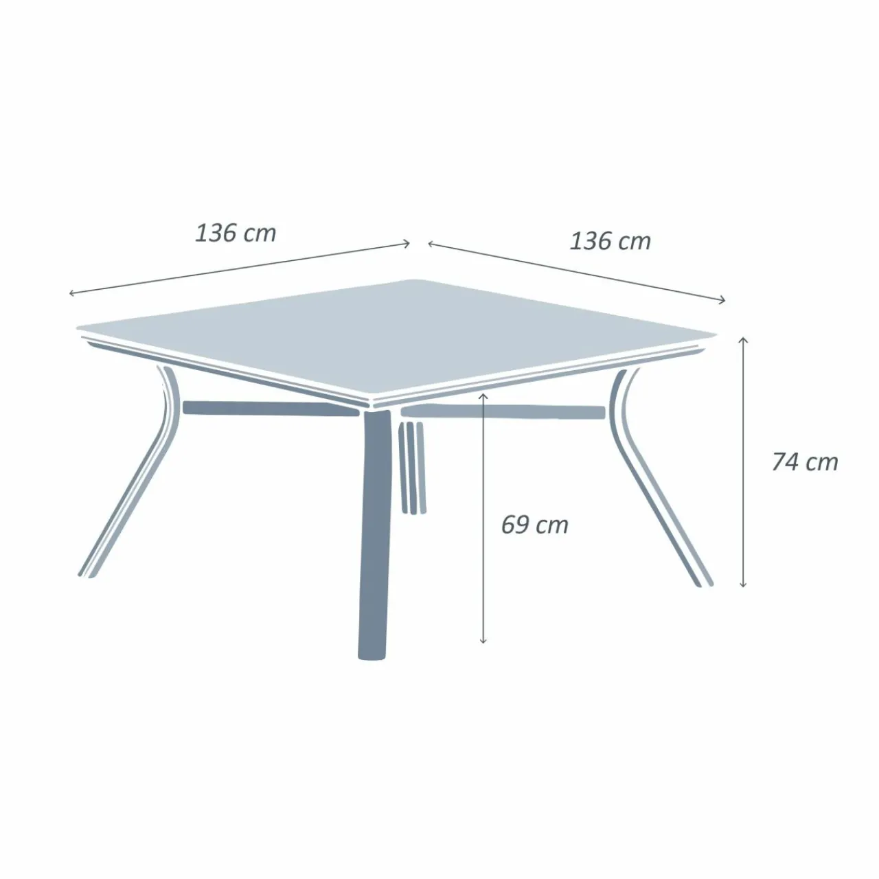 Table De Jardin|Salon De Jardin|MOBELLIA Table de jardin carrée en aluminium 8 places (136 x 136 cm) Amalfi Gris Anthracite