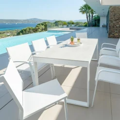 Table De Jardin|Salon De Jardin|MOBELLIA Table de jardin en aluminium et céramique 8 places (180 x 90 cm) Kore Blanc et Gris clair