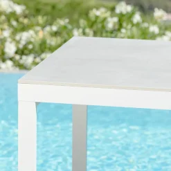 Table De Jardin|Salon De Jardin|MOBELLIA Table de jardin en aluminium et céramique 8 places (180 x 90 cm) Kore Blanc et Gris clair