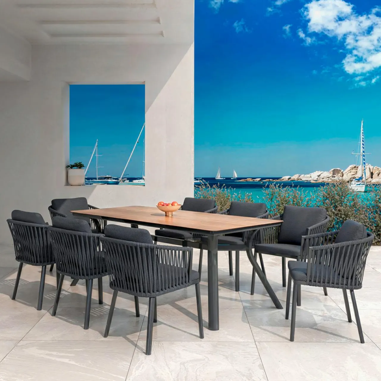 Table De Jardin|Salon De Jardin|MOBELLIA Table de jardin en aluminium 8 places (200 x 90 cm) Amalfi Gris Anthracite