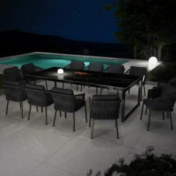 Table De Jardin|Salon De Jardin|MOBELLIA Table de jardin en aluminium et céramique 12 places (260 x 120 cm) Kore Noir marbré