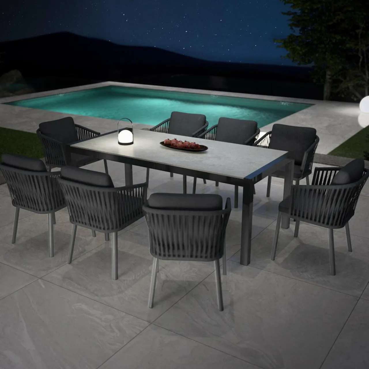 Table De Jardin|Salon De Jardin|MOBELLIA Table de jardin en aluminium et céramique 8 places (180 x 90 cm) Modena Gris clair