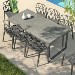 Table De Jardin|Salon De Jardin|MOBELLIA Table de jardin en aluminium et céramique 8 places (180 x 90 cm) Kore Gris Anthracite