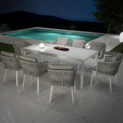Table De Jardin|Salon De Jardin|MOBELLIA Table de jardin en aluminium et céramique 8 places (180 x 90 cm) Modena Blanc
