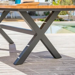 Table De Jardin|Salon De Jardin|MOBELLIA Table de jardin en aluminium et bois teck 8 places (200 x 100 cm) Bali Gris Anthracite
