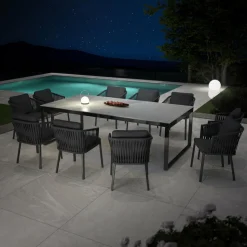 Table De Jardin|Salon De Jardin|MOBELLIA Table de jardin en aluminium et céramique 10 places (240 x 120 cm) Kore Gris et gris anthracite Effet Pierre gris - gris anthracite