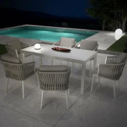 Table De Jardin|Salon De Balcon|MOBELLIA Table de jardin en aluminium et céramique 6 places (150 x 75 cm) Modena Blanc
