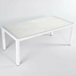 Table De Jardin|Salon De Balcon|MOBELLIA Table de jardin en aluminium et céramique 6 places (150 x 75 cm) Modena Blanc