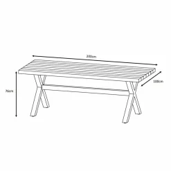 Table De Jardin|Salon De Jardin|MOBELLIA Table de jardin en aluminium et bois teck 8 places (200 x 100 cm) Bali Blanc