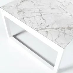 Table De Jardin|Salon De Jardin|MOBELLIA Table de jardin en aluminium et céramique 12 places (260 x 120 cm) Kore Blanc marbré