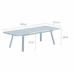 Table De Jardin|Salon De Jardin|MOBELLIA Table de jardin extensible en aluminium 10 places (260 x 96 cm) Amalfi Blanc