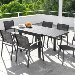 Table De Jardin|Salon De Balcon|MOBELLIA Table de jardin extensible en aluminium 8 places (90/180 x 90 cm) Murano Gris Anthracite