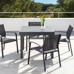 Table De Jardin|Salon De Balcon|MOBELLIA Table de jardin extensible en aluminium 8 places (90/180 x 90 cm) Murano Gris Anthracite