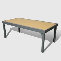 Table De Jardin|Salon De Jardin|MOBELLIA Table de jardin extensible en aluminium 12 places effet bois (200/320 x 100 cm) Murano Gris Anthracite