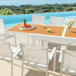 Table De Jardin|Salon De Jardin|MOBELLIA Table de jardin extensible en aluminium 10 places effet bois (135/270 x 90 cm) Murano Blanc