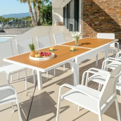 Table De Jardin|Salon De Jardin|MOBELLIA Table de jardin extensible en aluminium 10 places effet bois (135/270 x 90 cm) Murano Blanc