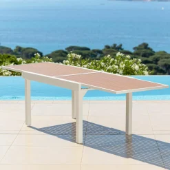 Table De Jardin|Salon De Jardin|MOBELLIA Table de jardin extensible en aluminium 10 places effet bois (135/270 x 90 cm) Murano Blanc