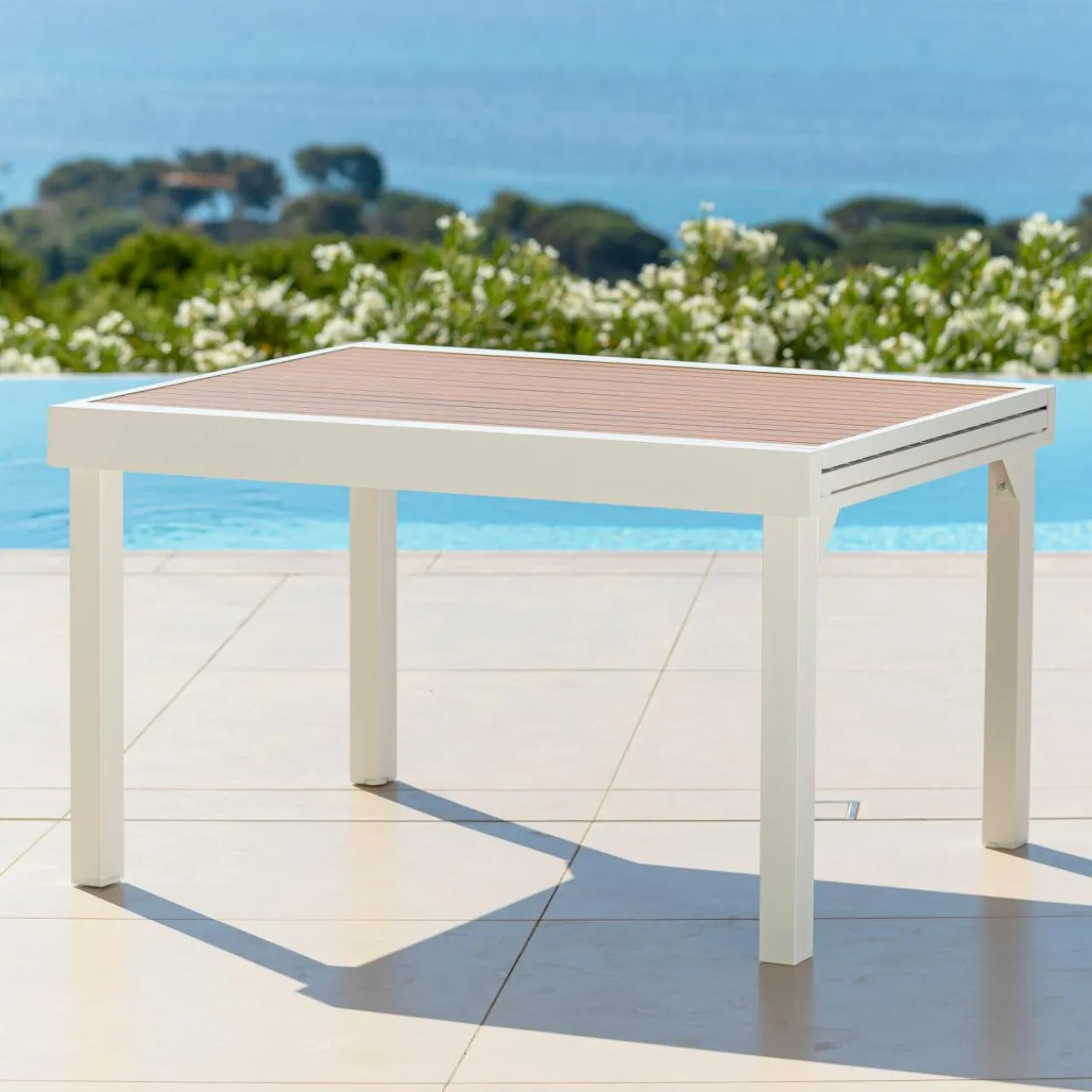 Table De Jardin|Salon De Jardin|MOBELLIA Table de jardin extensible en aluminium 10 places effet bois (135/270 x 90 cm) Murano Blanc
